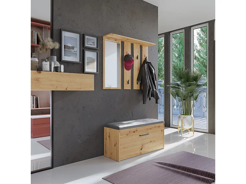 Garderoba Parma | Dąb Artisan | 100x35x180 cm | Wieszak z lustrem + Szafka