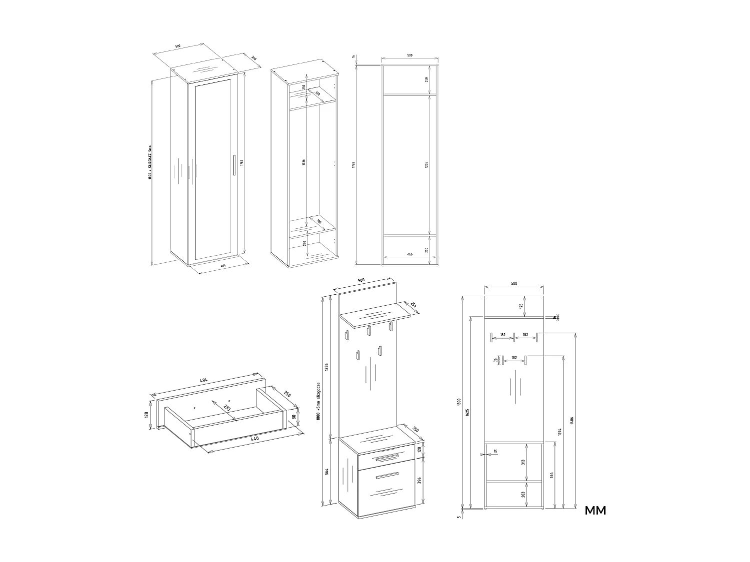 Garderoba Duo | Antracyt/Dąb Artisan | 100x35x180 cm| Szafa, Lustro, Wieszak, Szuflada, Szafka