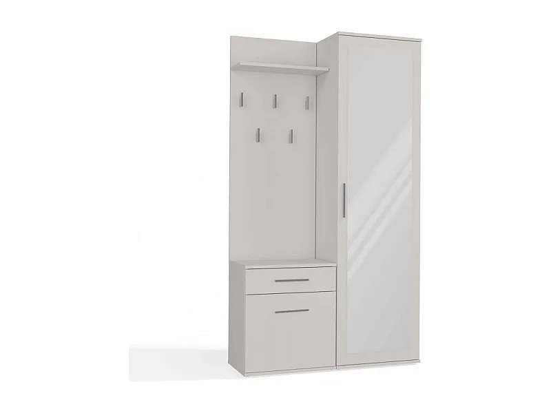 Garderoba Duo | Biała | 100x35x180 cm |Szafa, Lustro, Wieszak, Szuflada, Szafka