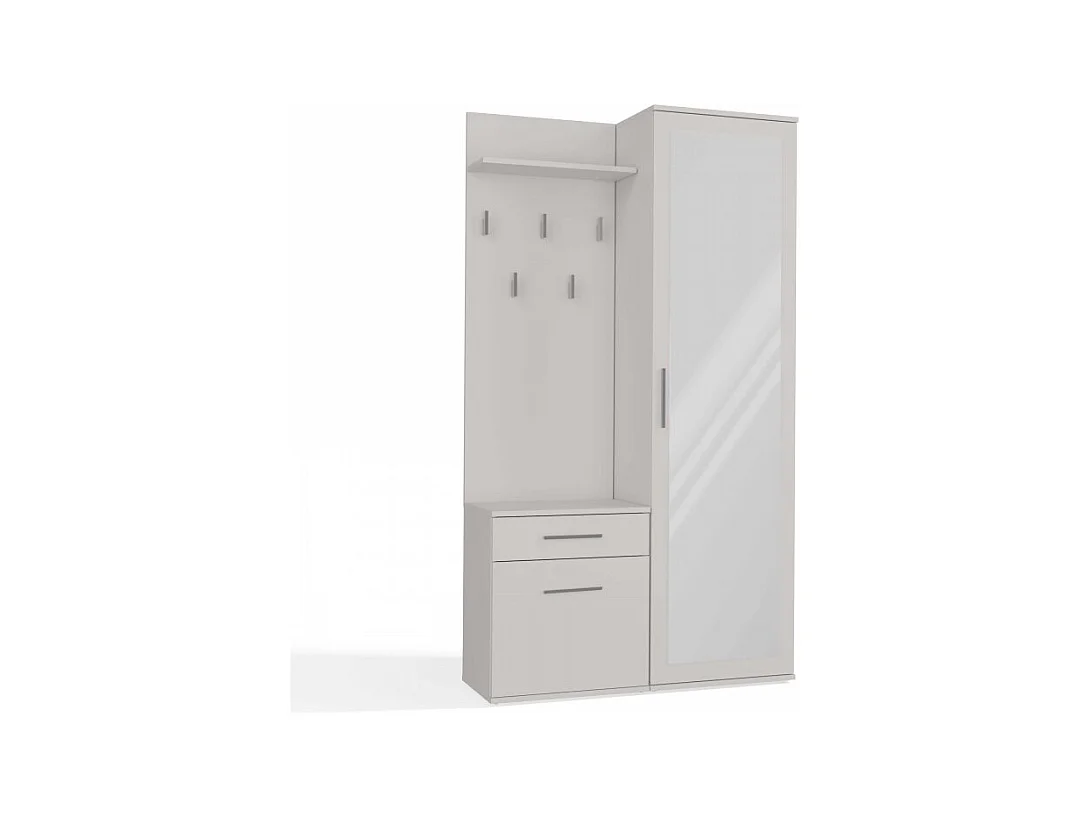 Garderoba Duo | Biała | 100x35x180 cm |Szafa, Lustro, Wieszak, Szuflada, Szafka