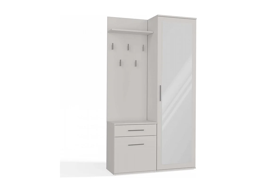 Garderoba Duo | Biała | 100x35x180 cm |Szafa, Lustro, Wieszak, Szuflada, Szafka