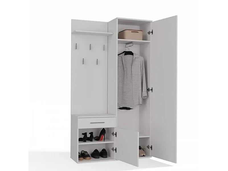 Garderoba Duo | Biała | 100x35x180 cm |Szafa, Lustro, Wieszak, Szuflada, Szafka