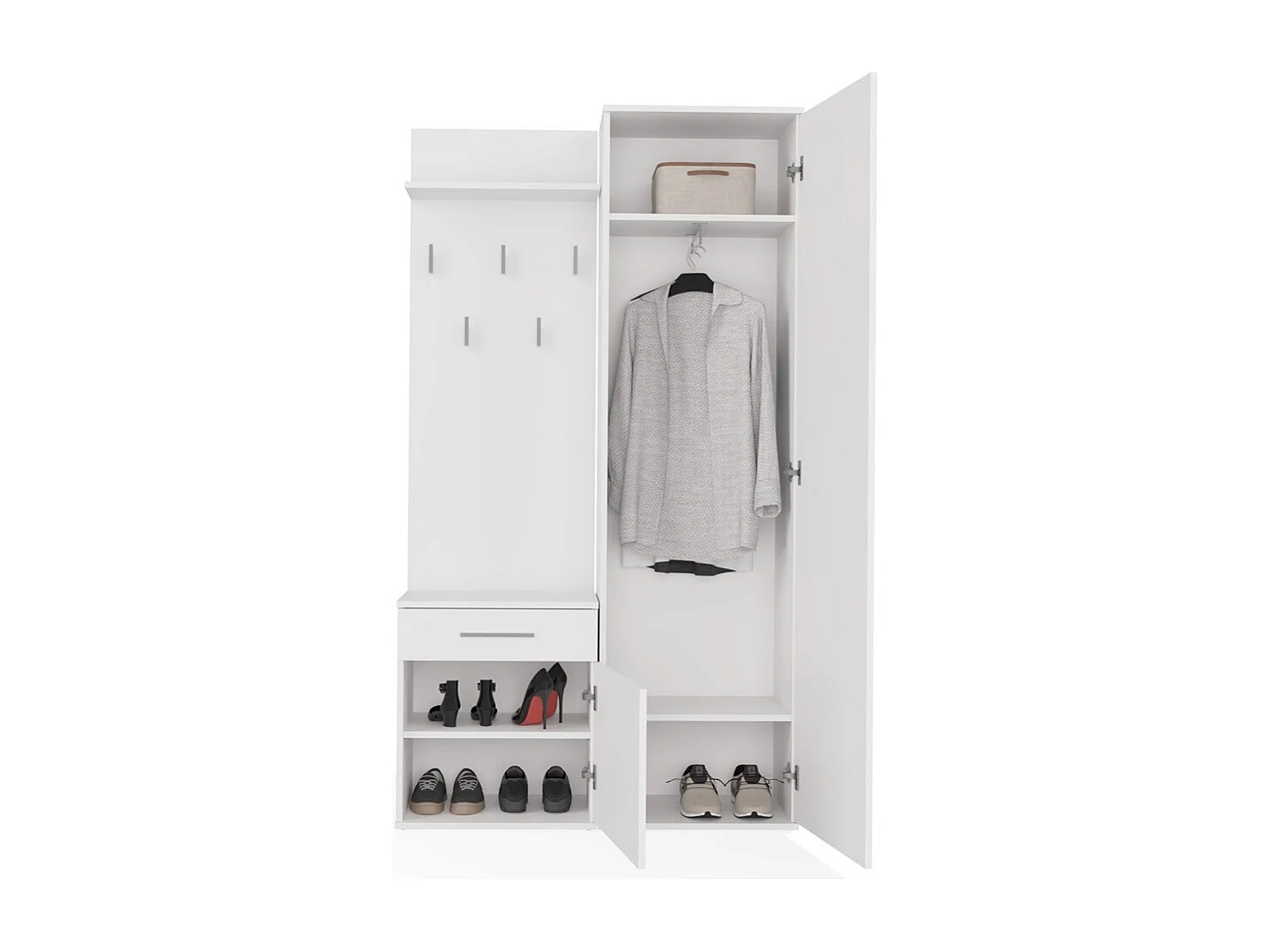 Garderoba Duo | Biała | 100x35x180 cm |Szafa, Lustro, Wieszak, Szuflada, Szafka