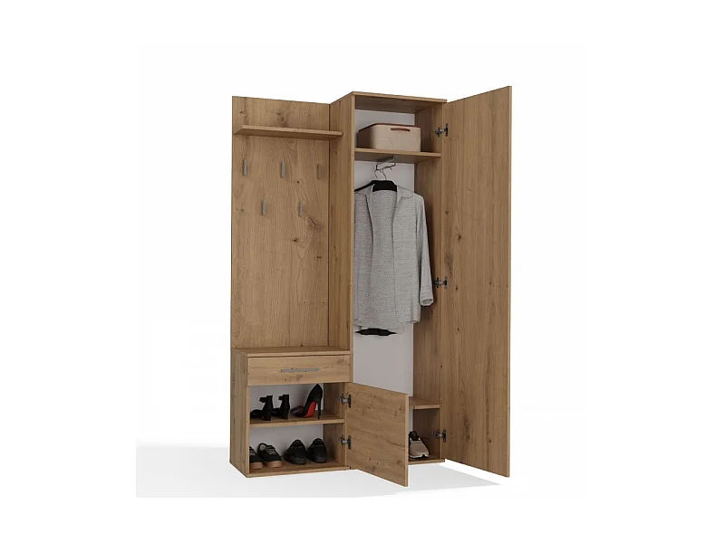 Garderoba Duo | Artisan | 100x35x180 cm | Szafa, Lustro, Wieszak, Szuflada, Szafka
