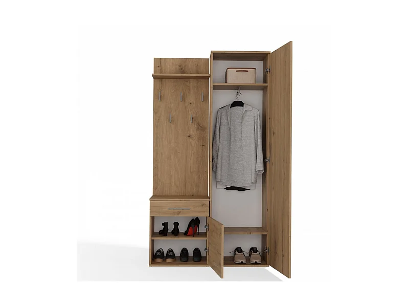 Garderoba Duo | Artisan | 100x35x180 cm | Szafa, Lustro, Wieszak, Szuflada, Szafka