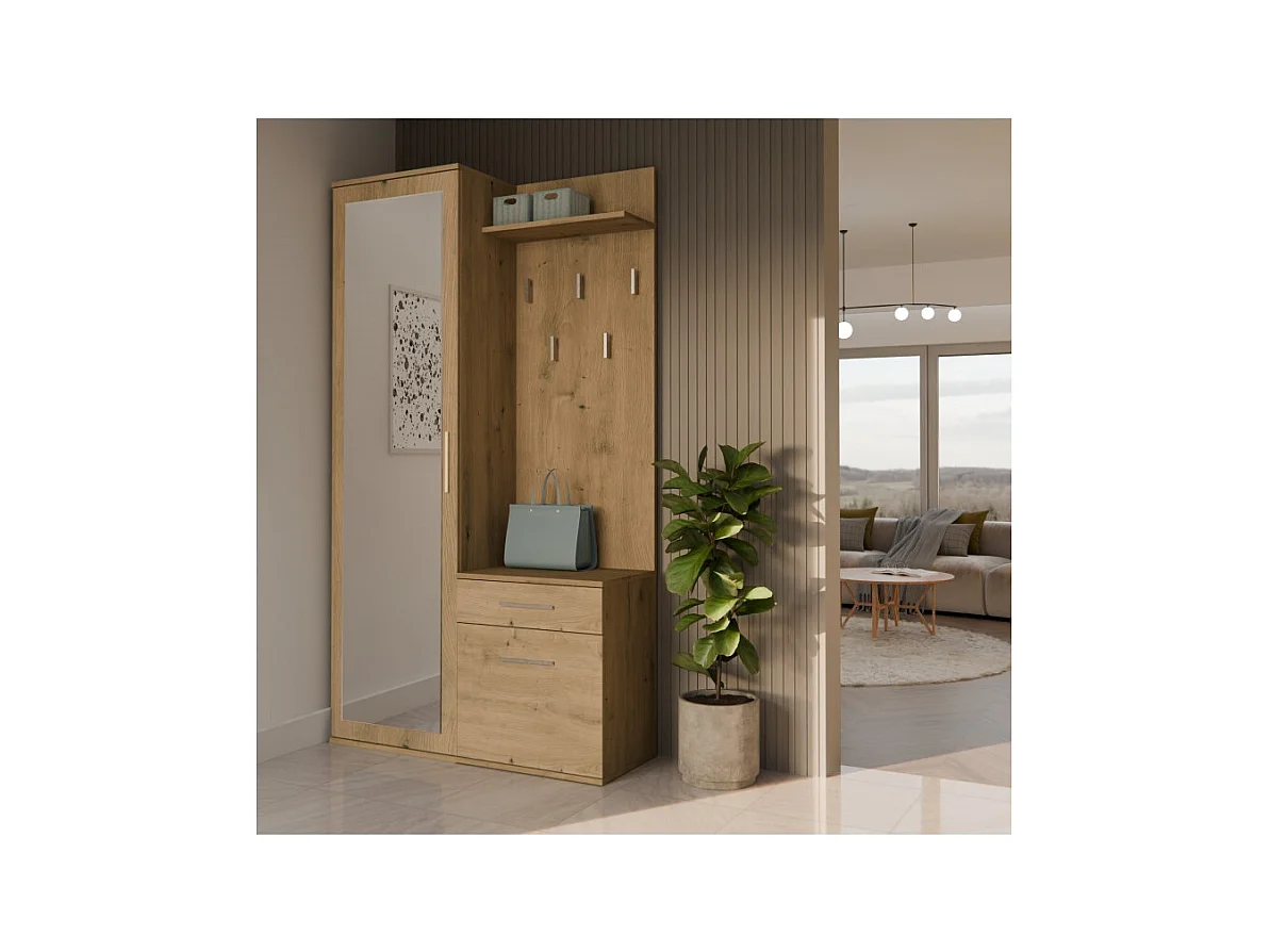 Garderoba Duo | Artisan | 100x35x180 cm | Szafa, Lustro, Wieszak, Szuflada, Szafka