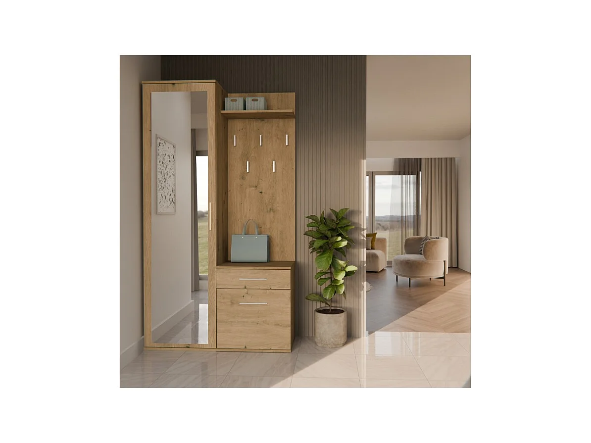Garderoba Duo | Artisan | 100x35x180 cm | Szafa, Lustro, Wieszak, Szuflada, Szafka