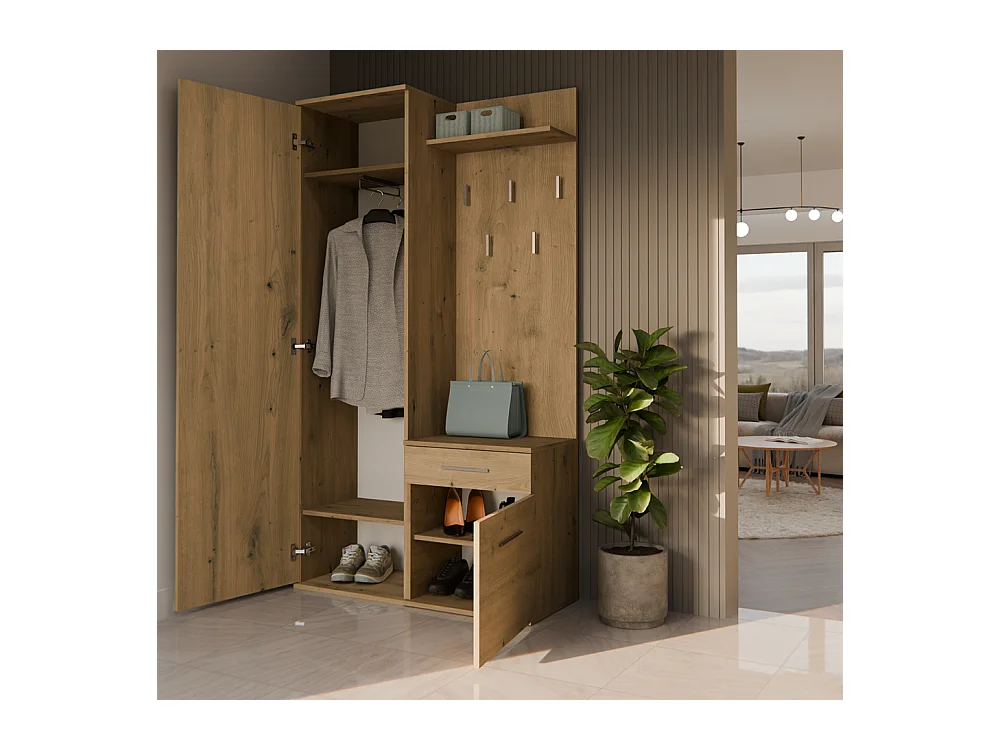 Garderoba Duo | Artisan | 100x35x180 cm | Szafa, Lustro, Wieszak, Szuflada, Szafka