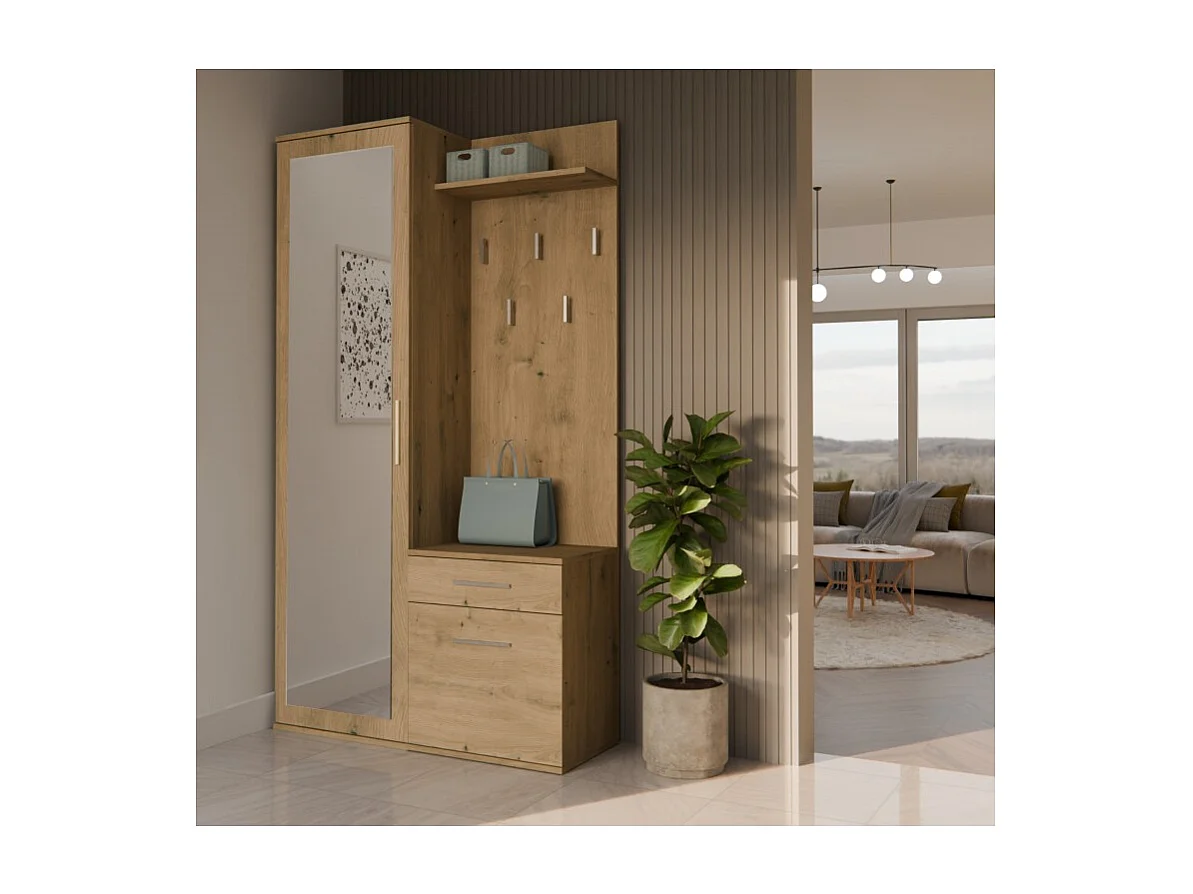 Garderoba Duo |Artisan | 100x35x180 cm | Szafa, Lustro, Wieszak, Szuflada, Szafka