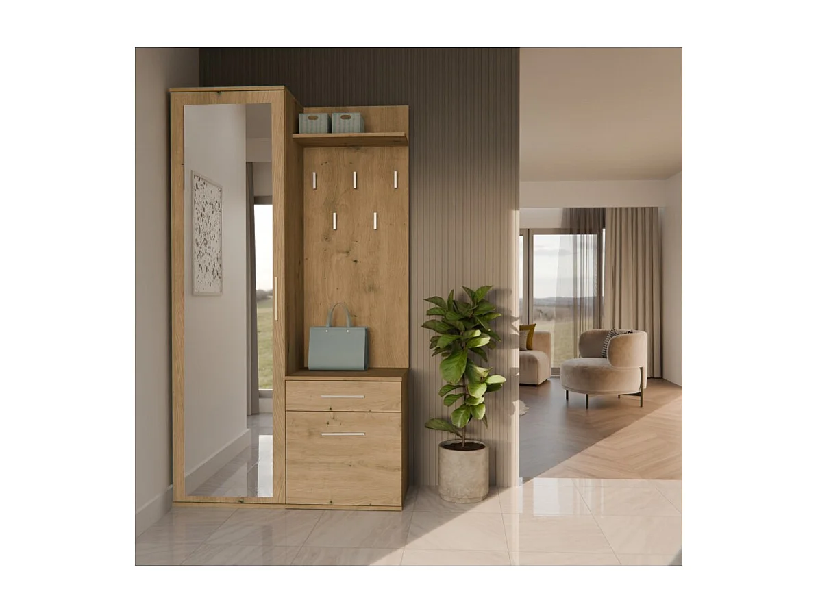 Garderoba Duo |Artisan | 100x35x180 cm | Szafa, Lustro, Wieszak, Szuflada, Szafka