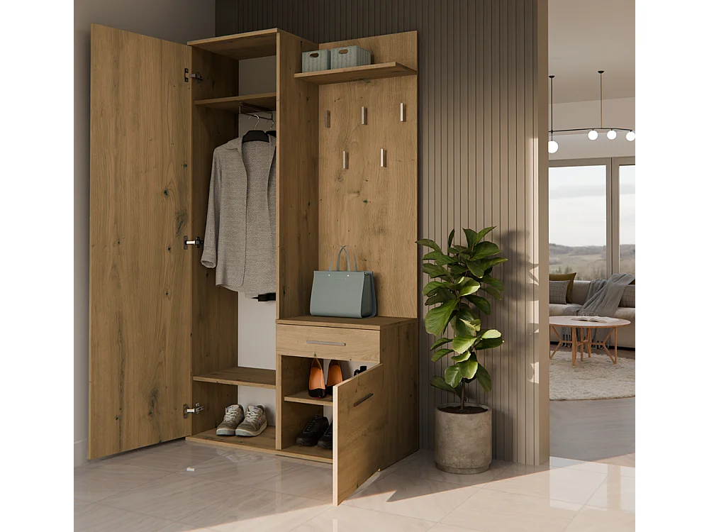 Garderoba Duo |Artisan | 100x35x180 cm | Szafa, Lustro, Wieszak, Szuflada, Szafka