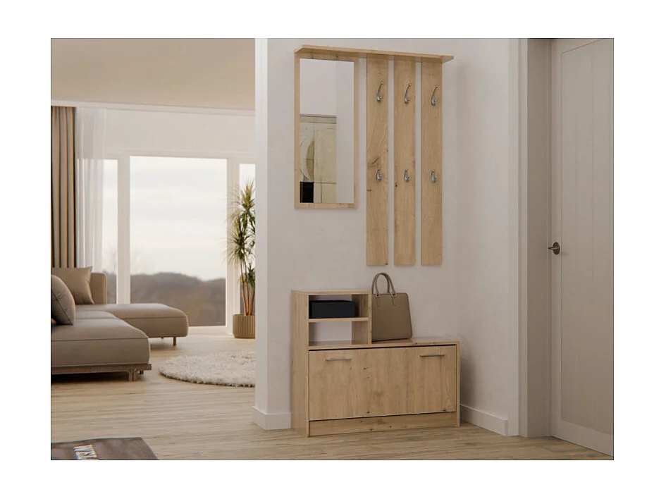 Garderoba Vera | Dąb Artisan | 85x24x180 cm | Wieszak, Lustro, Szafka na Obuwie