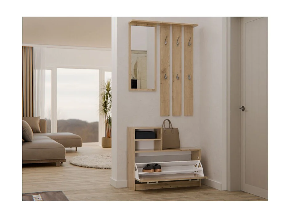 Garderoba Vera | Dąb Artisan | 85x24x180 cm | Wieszak, Lustro, Szafka na Obuwie