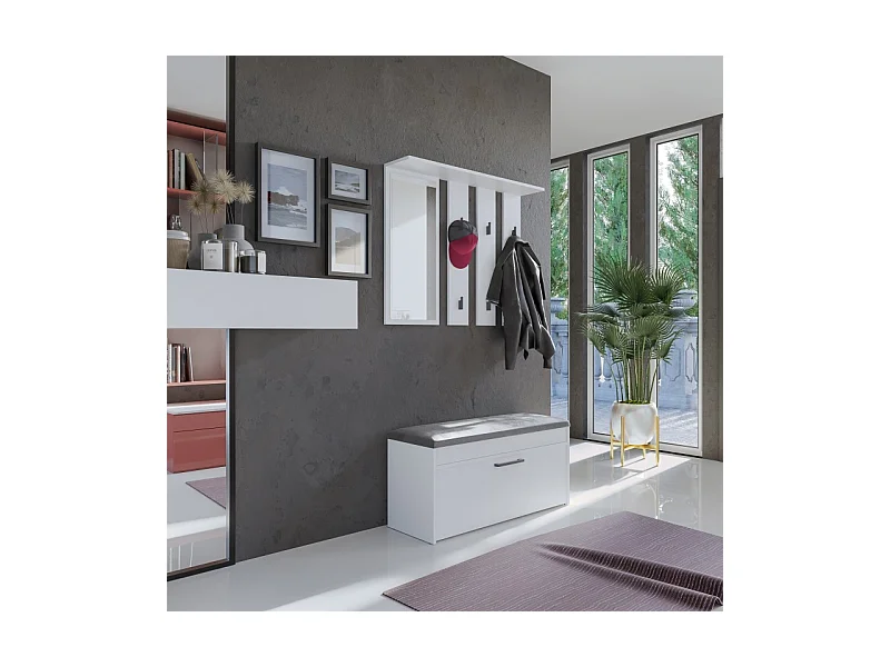 Garderoba Parma | Biała | 100x35x180 cm | Wieszak z lustrem + Szafka