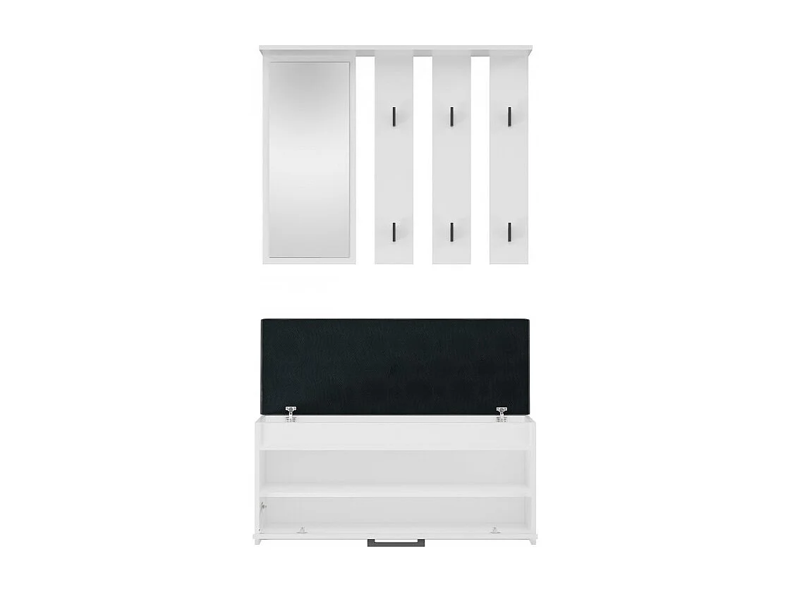 Garderoba Parma | Biała | 100x35x180 cm | Wieszak z lustrem + Szafka