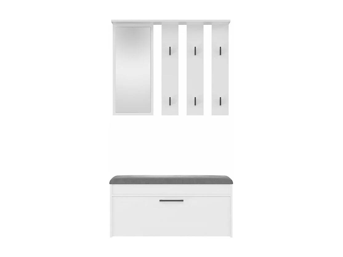Garderoba Parma | Biała | 100x35x180 cm | Wieszak z lustrem + Szafka