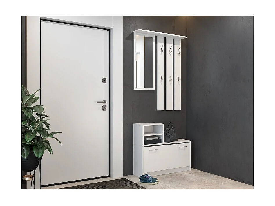 Garderoba Vera |  Biała|  85x24x180 cm |  Wieszak, Lustro, Szafka na Obuwie