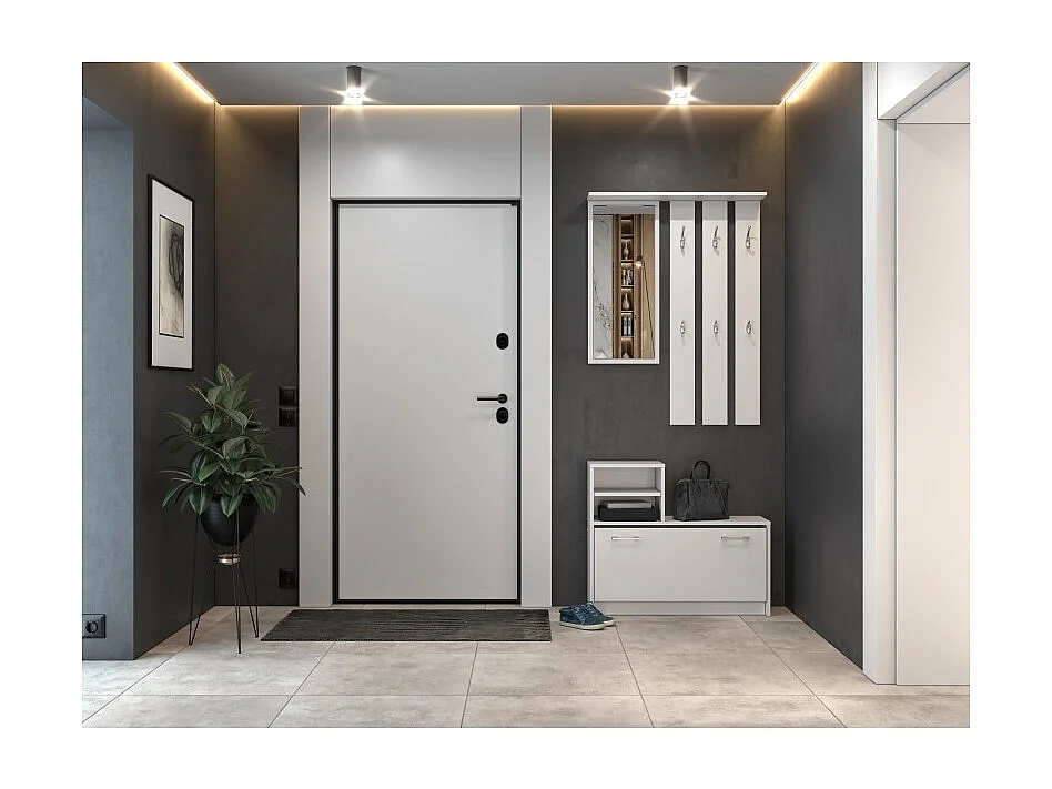 Garderoba Vera |  Biała|  85x24x180 cm |  Wieszak, Lustro, Szafka na Obuwie