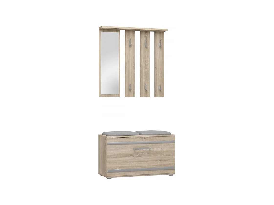 Garderoba Opal | Dąb Sonoma | 85x35x180 | Wieszak + Lustro + Szafka