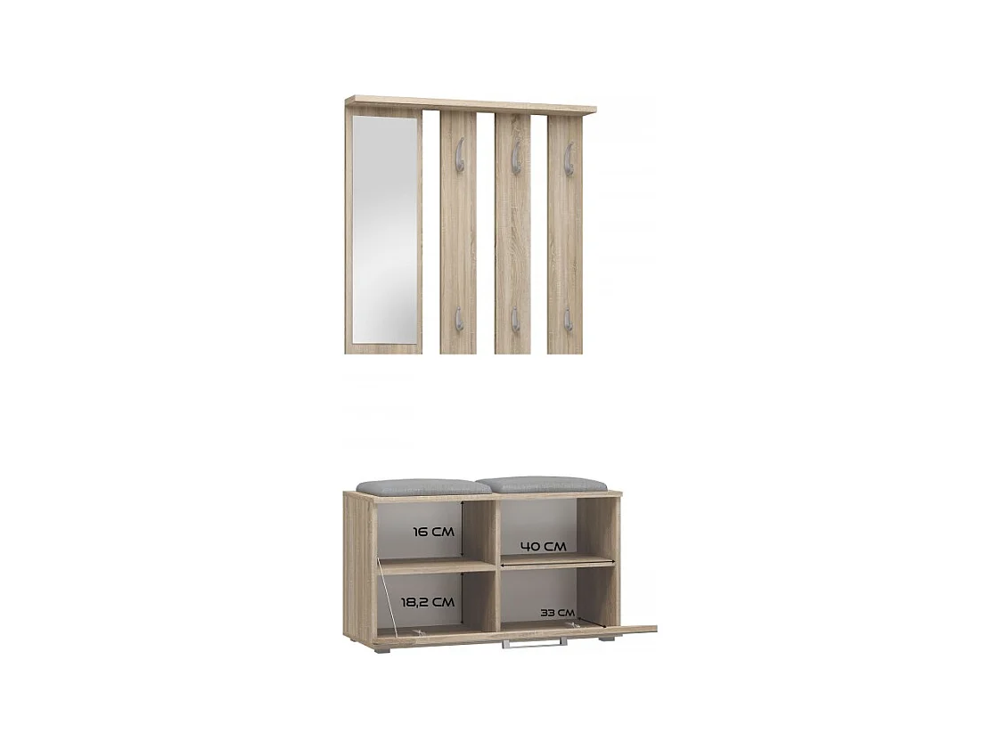 Garderoba Opal | Dąb Sonoma | 85x35x180 | Wieszak + Lustro + Szafka