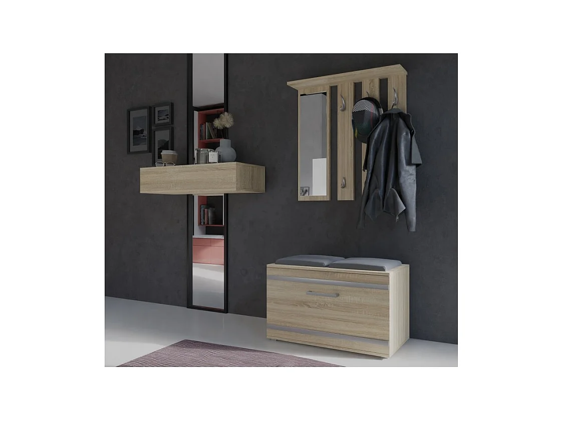 Garderoba Opal | Dąb Sonoma | 85x35x180 | Wieszak + Lustro + Szafka