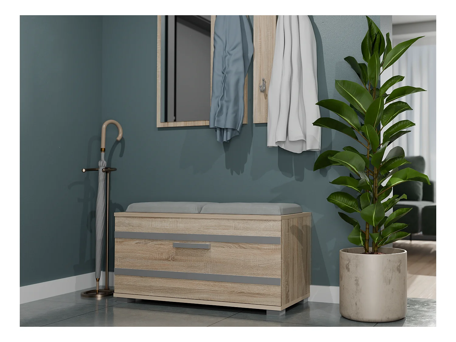 Garderoba Opal | Dąb Sonoma | 85x35x180 | Wieszak + Lustro + Szafka