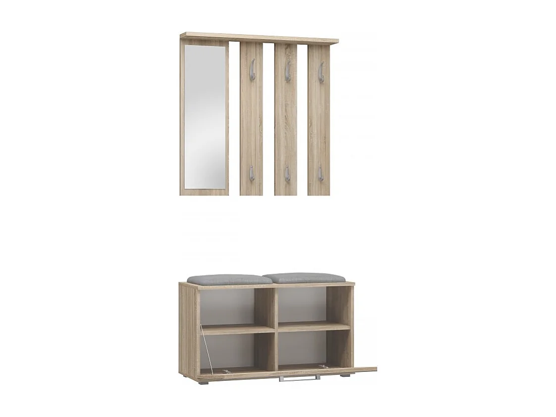 Garderoba Opal | Dąb Sonoma | 85x35x180 | Wieszak + Lustro + Szafka