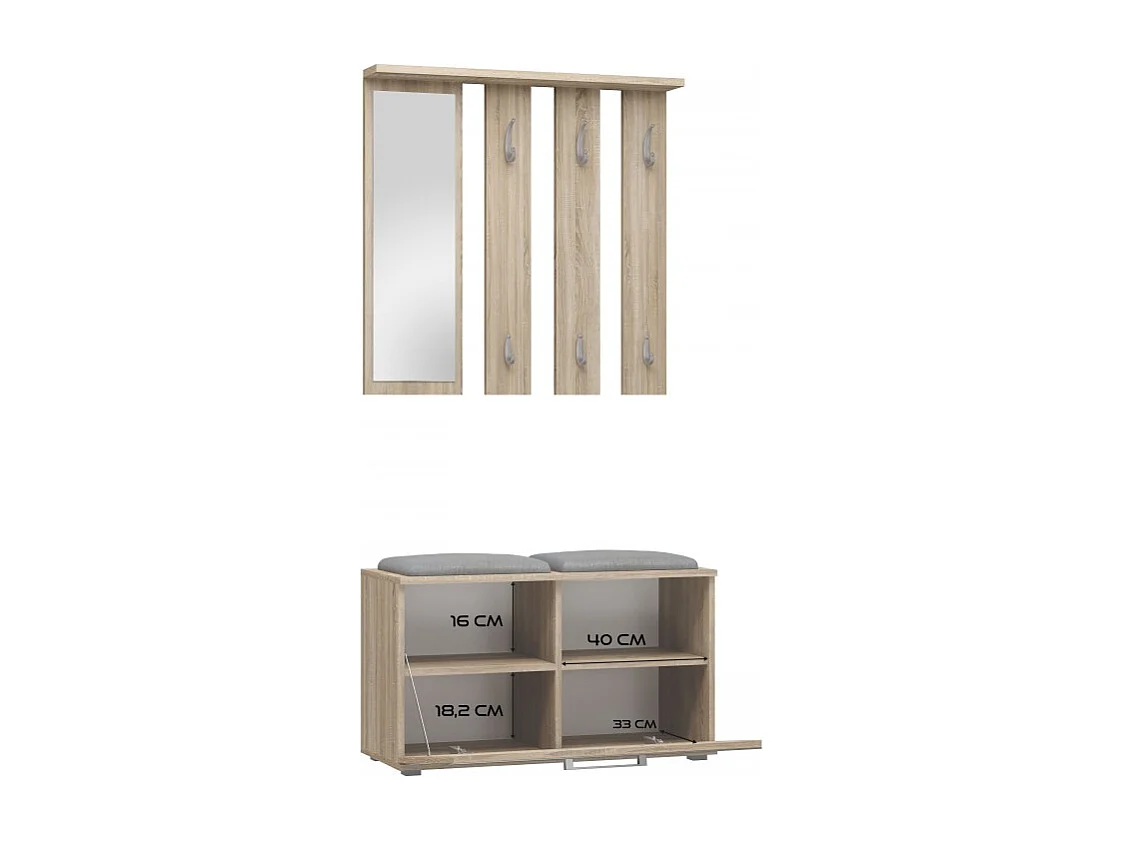 Garderoba Opal | Dąb Sonoma | 85x35x180 | Wieszak + Lustro + Szafka