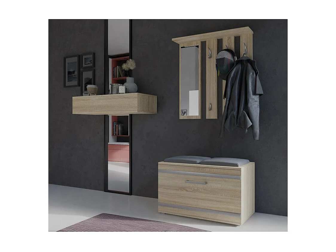 Garderoba Opal | Dąb Sonoma | 85x35x180 | Wieszak + Lustro + Szafka