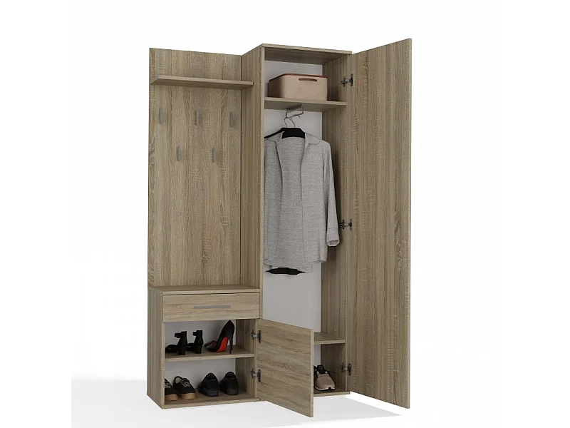 Garderoba Duo | Sonoma | 100x35x180 cm | Szafa, Lustro, Wieszak, Szuflada, Szafka