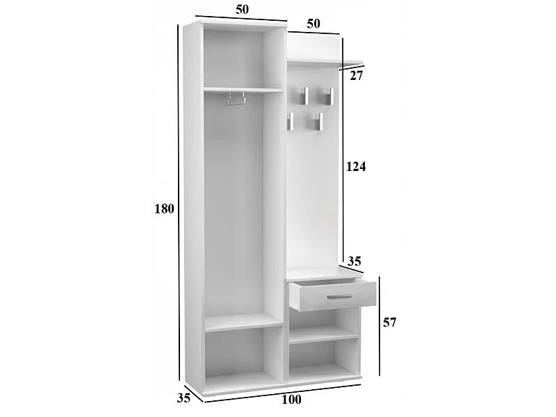 Garderoba Duo | Sonoma | 100x35x180 cm | Szafa, Lustro, Wieszak, Szuflada, Szafka