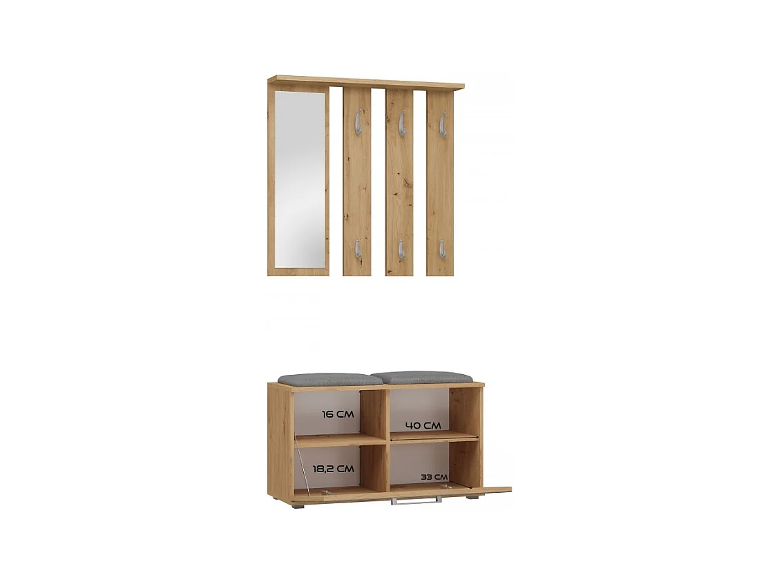 Garderoba Opal | Dąb Artisan | 85x35x180 cm | Wieszak + Lustro + Szafka