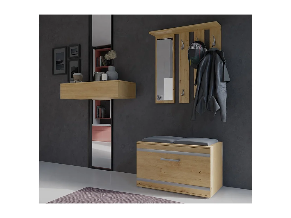 Garderoba Opal | Dąb Artisan | 85x35x180 cm | Wieszak + Lustro + Szafka