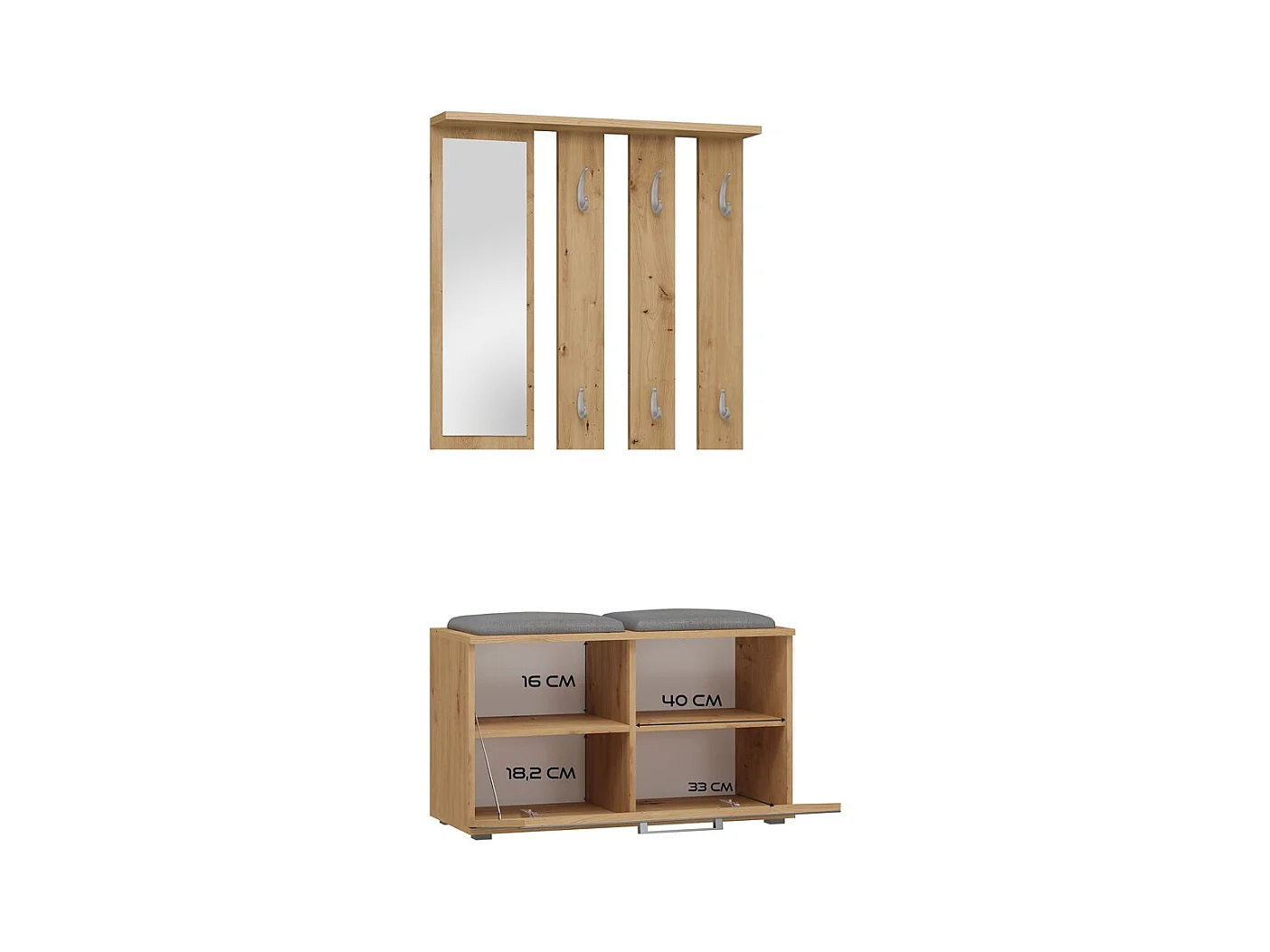 Garderoba Opal | Dąb Artisan | 85x35x180 cm | Wieszak + Lustro + Szafka