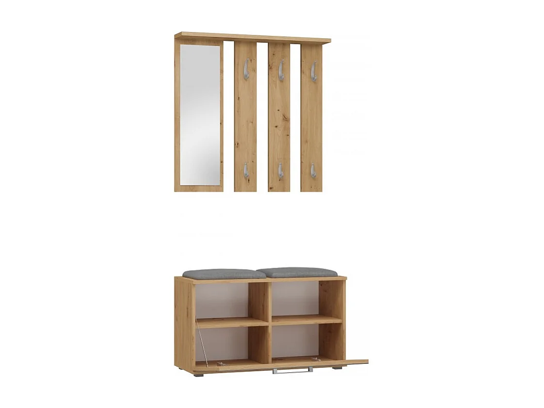 Garderoba Opal | Dąb Artisan | 85x35x180 cm | Wieszak + Lustro + Szafka