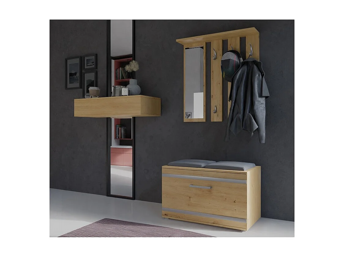 Garderoba Opal | Dąb Artisan | 85x35x180 cm | Wieszak + Lustro + Szafka