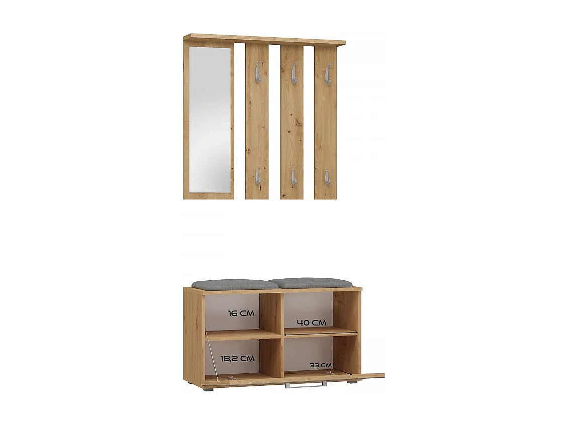 Garderoba Opal | Dąb Artisan | 85x35x180 cm | Wieszak + Lustro + Szafka