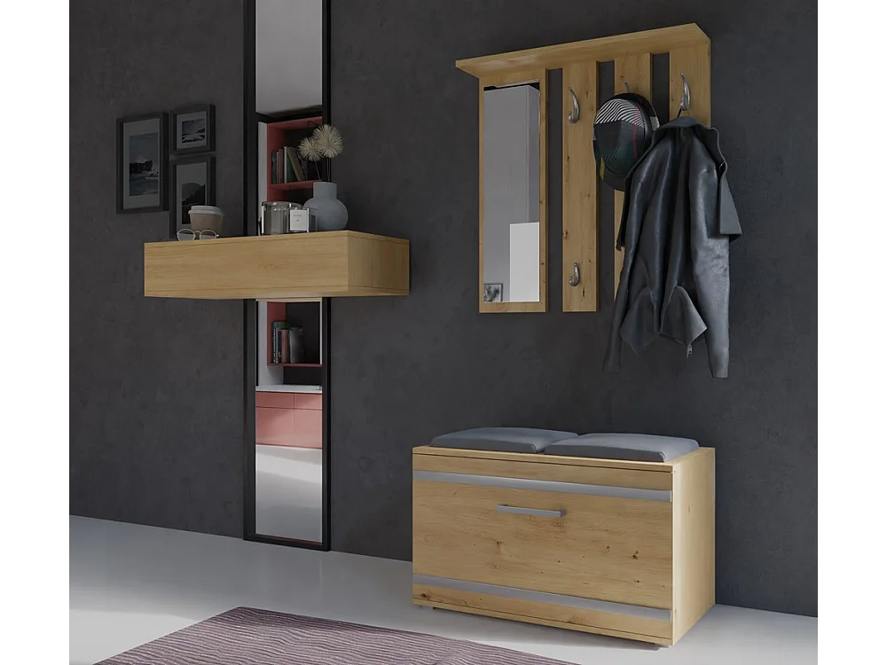 Garderoba Opal | Dąb Artisan | 85x35x180 cm | Wieszak + Lustro + Szafka