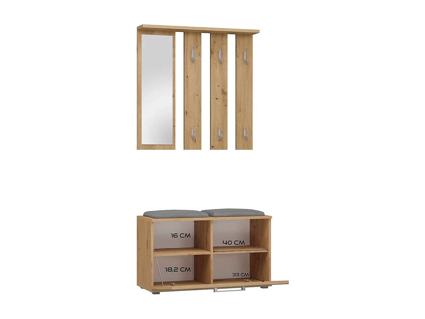 Garderoba Opal | Dąb Artisan | 85x35x180 cm | Wieszak + Lustro + Szafka