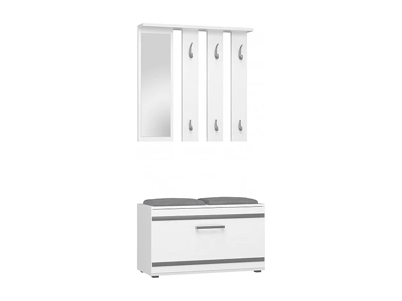 Garderoba Opal | Biała| 85x35x180 cm |  Wieszak + Lustro + Szafka