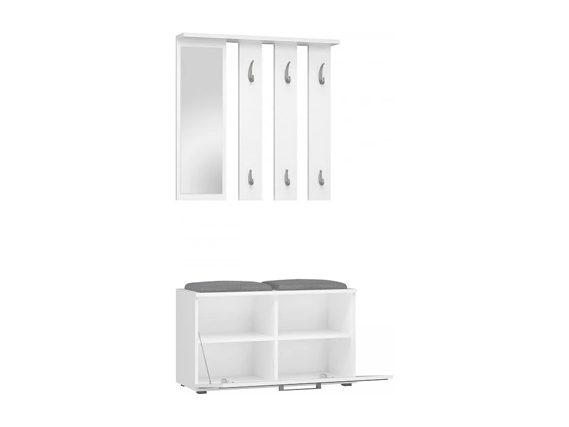 Garderoba Opal | Biała| 85x35x180 cm |  Wieszak + Lustro + Szafka