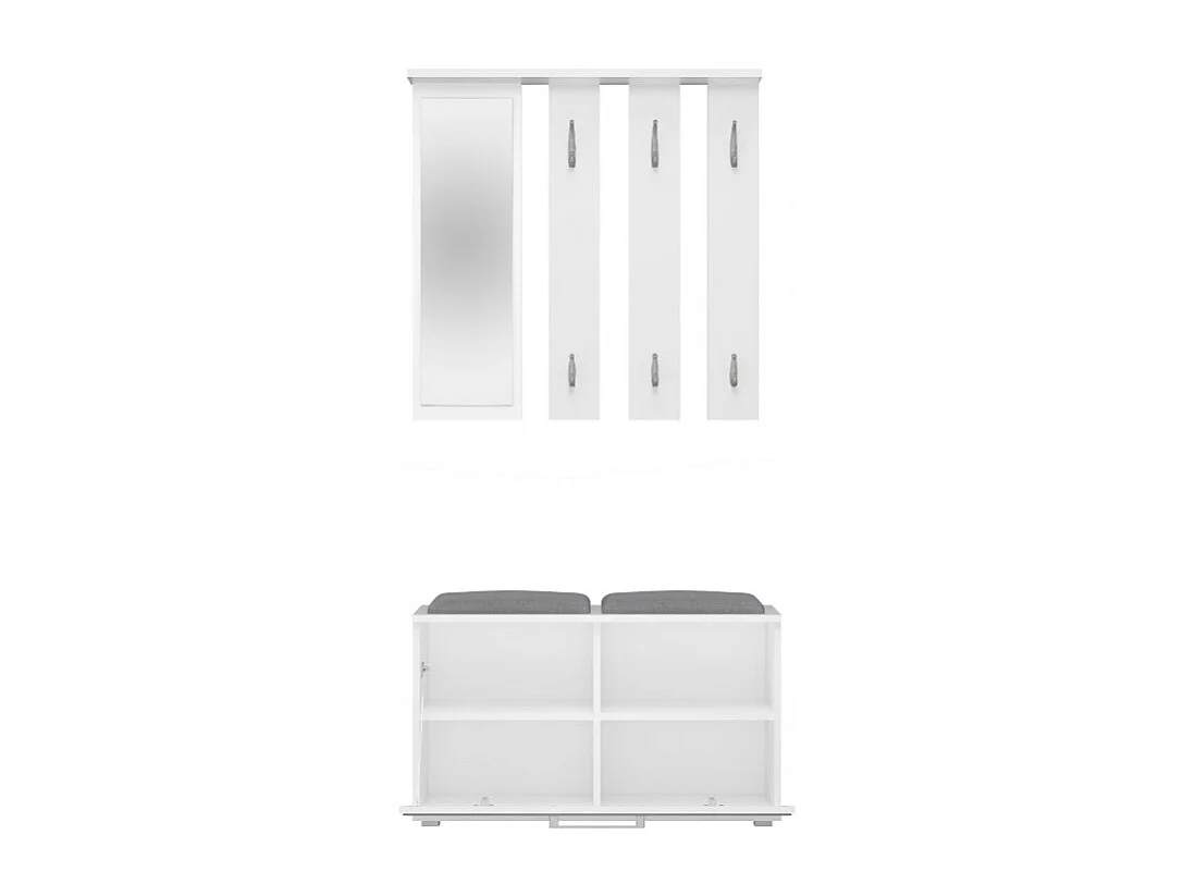 Garderoba Opal | Biała| 85x35x180 cm |  Wieszak + Lustro + Szafka