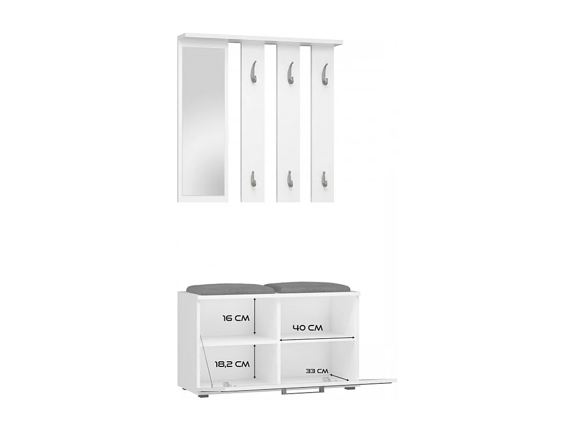 Garderoba Opal | Biała| 85x35x180 cm |  Wieszak + Lustro + Szafka