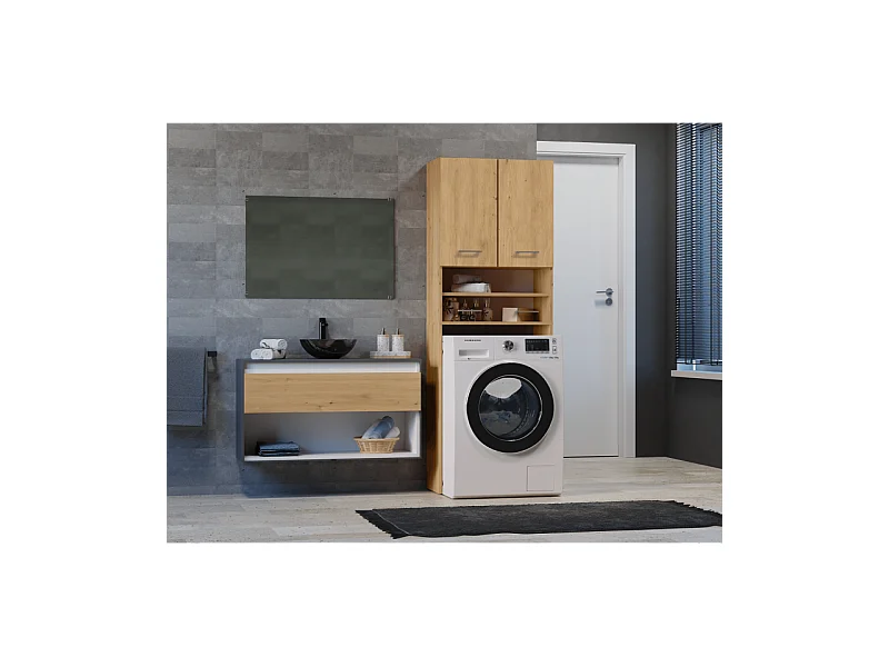 Szafka Pola DK | Dąb Artisan |  64x30x180 cm | Regał Łazienkowy nad Pralkę