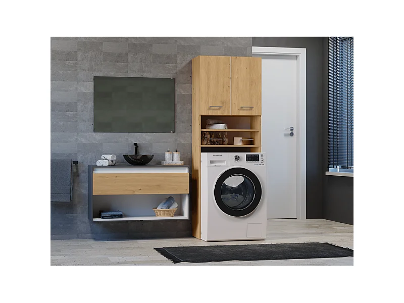 Szafka Pola DK | Dąb Artisan |  64x30x180 cm | Regał Łazienkowy nad Pralkę