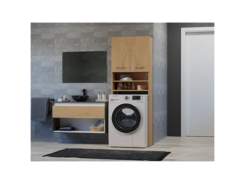 Szafka Pola DK | Dąb Artisan |  64x30x180 cm | Regał Łazienkowy nad Pralkę