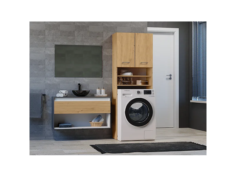 Szafka Pola DK | Dąb Artisan |  64x30x180 cm | Regał Łazienkowy nad Pralkę