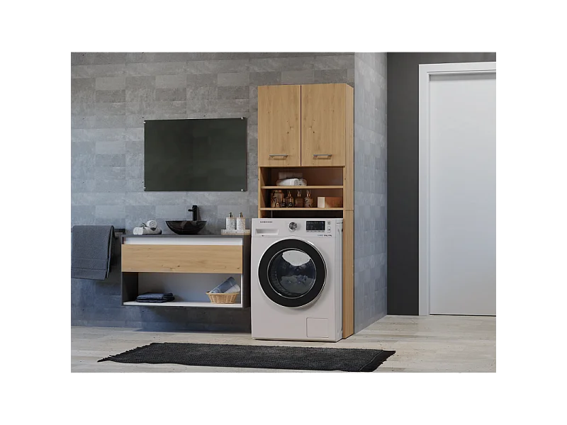 Szafka Pola DK | Dąb Artisan |  64x30x180 cm | Regał Łazienkowy nad Pralkę