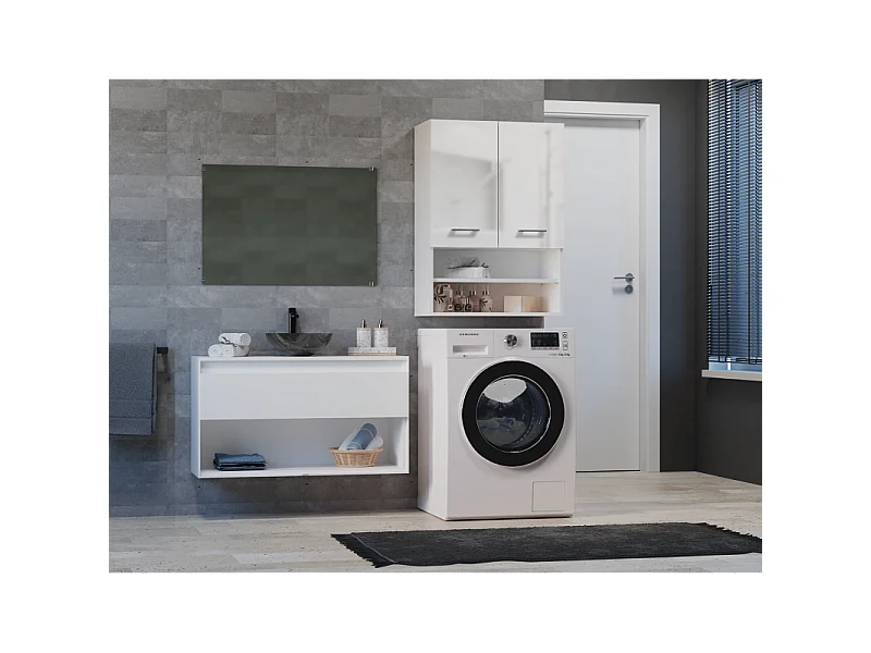 Szafka Pola MINI DK | Biały Połysk| 64x30x90 cm | Szafka Łazienkowa  Wisząca