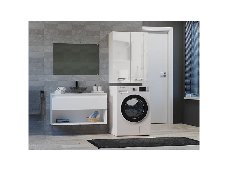 Szafka Pola MINI/DD |Biała | 64x30x90 cm |  Szafka Łazienkowa Wisząca